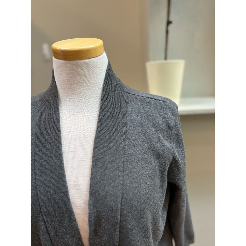 Spring & Mercer L charcoal open front cotton blend 3/4 sleeve hip length cardiga - Picture 4 of 5